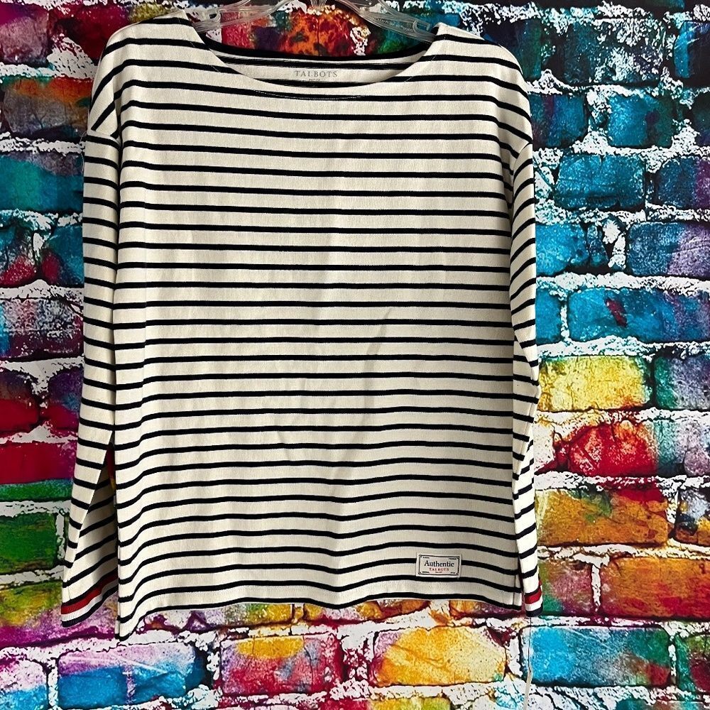 Talbots Red Cream Blue  Cotton Sweater Size SP NWT